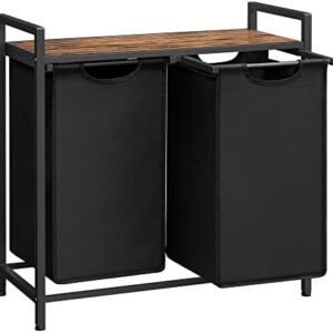 VASAGLE Laundry Basket, Laundry Sorter with Shelf and Pull-Out Bags, Laundry Organiser, Metal Frame, 2 Oxford Fabric Removable Bags, Rustic Brown and Black BLH201B01
