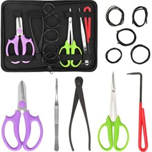 Wikay Bonsai Tool Set 10PCS Bonsai Garden Tools Plant Tools with Storage Bag Bonsai Pruning Tools for Garden Bonsai Plants Care Include Bonsai Scissors, Bonsai Training Wire, Tweezers