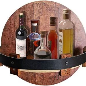 Wooden Whiskey Shelf,Wall Mounted Wine Glasses Holder Bottle Display Rack, Vintage Bourbon Whiskey Barrel Shelf for Kitchen, Home