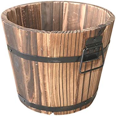Yardwe Wooden Flower Pots Whiskey Barrel Planter Round Garden Flower Pot Large Plant Pot for Indoor Outdoor Home Garden Patio (Brown) 19x14x15cm