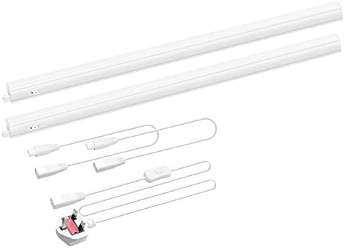 Connectible Hardwired 2X 9W LED Kitchen Under Cabinet Lights, Under Cupboard Light Fixtures, 4000K Neutral White Lighting, Lamp Length 573MM with British Power Plug, Pack of 2 Lamps by ENUOTEK