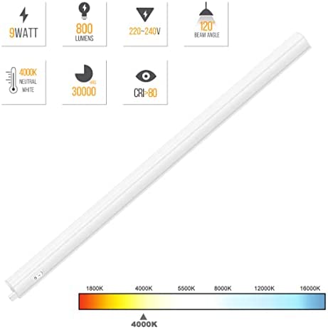 Connectible Hardwired 2X 9W LED Kitchen Under Cabinet Lights, Under Cupboard Light Fixtures, 4000K Neutral White Lighting, Lamp Length 573MM with British Power Plug, Pack of 2 Lamps by ENUOTEK - Image 2