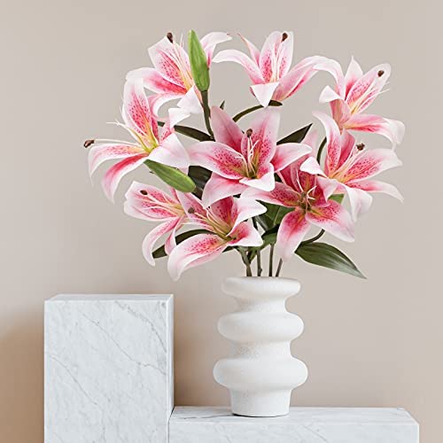 SNAILGARDEN 12 Heads Artifical Lily Flowers, Long Stem Artificial Lilies with 9 Heads Full Bloom Lily & 3 Lily Buds-Faux Tiger Lily Bouquets for Home Hotel Flower Arrangement Party Decor(Pink White) - Image 6