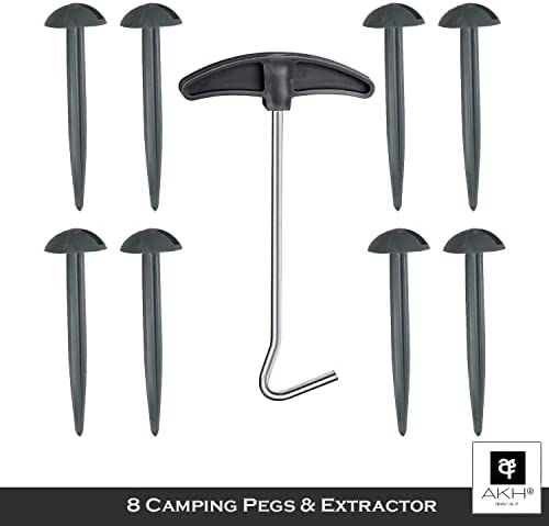 AKH® 8 Camping Pegs & Extractor | 9 Piece Pack | 8 Tent Pegs with Remover Peg Puller Extractor | Peg Puller Tool | Portable Tent Peg Remover| Outdoor Camping Accessories| Metal Stakes Hooks Lifter - Image 2