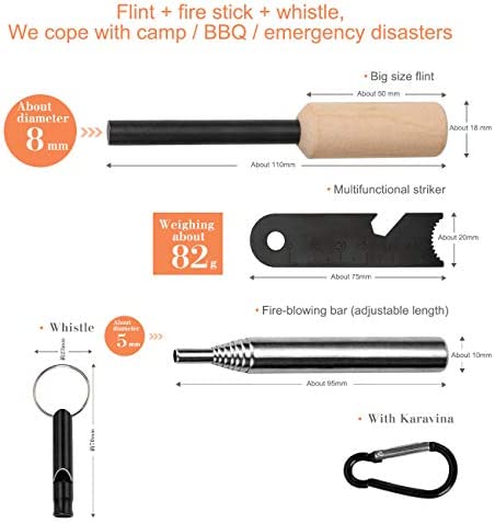 Black Magnesium Flintstone, Denavo-EU Outdoor Flint Fire Tool Set Camping Fire Steel Blowpipe Stainless Steel,Fire Starter Lighter Outdoor Emergency Survival Tool for Travelling Camping Hiking - Image 2
