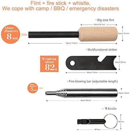 Black Magnesium Flintstone, Denavo-EU Outdoor Flint Fire Tool Set Camping Fire Steel Blowpipe Stainless Steel,Fire Starter Lighter Outdoor Emergency Survival Tool for Travelling Camping Hiking - Image 7