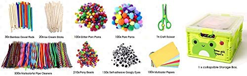 JazLax Arts and Crafts For Kids, Kids Crafty Box with Storage Box, 1150+ Pcs, Googly Eyes, Pom Poms, Sticks, Pipe Cleaners, Colourful Paper Glitter Glue, and More, Aged 3+ - Image 8