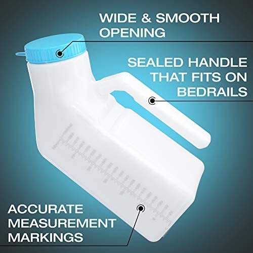 Urinals for Men Glow in The Dark Lid by Tilcare (3 Pack) - 32oz/1000mL Thick Plastic Mens Bedpan Bottle with Screw-on Lid - Spill Proof Urinary Chamber - Male Portable Travel Pee Bottles - Image 5