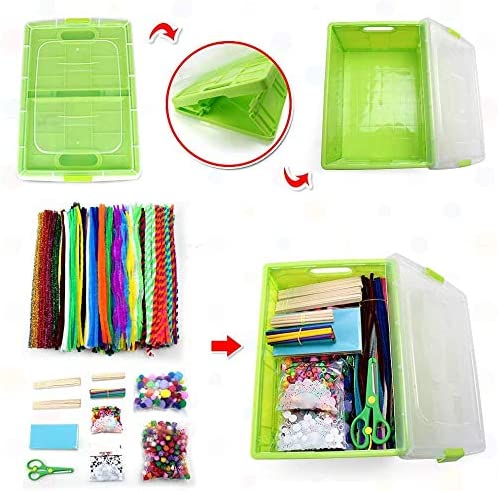JazLax Arts and Crafts For Kids, Kids Crafty Box with Storage Box, 1150+ Pcs, Googly Eyes, Pom Poms, Sticks, Pipe Cleaners, Colourful Paper Glitter Glue, and More, Aged 3+ - Image 4