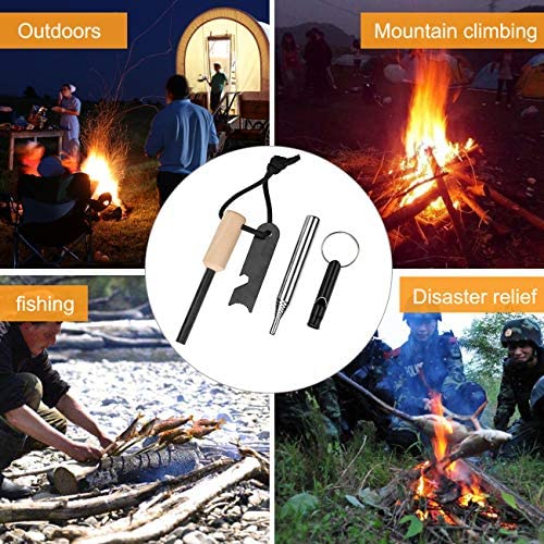 Black Magnesium Flintstone, Denavo-EU Outdoor Flint Fire Tool Set Camping Fire Steel Blowpipe Stainless Steel,Fire Starter Lighter Outdoor Emergency Survival Tool for Travelling Camping Hiking - Image 5
