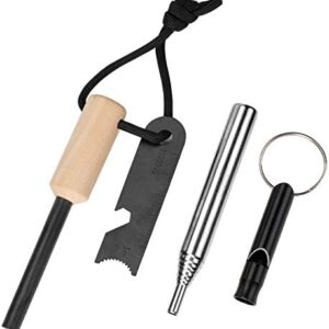 Black Magnesium Flintstone, Denavo-EU Outdoor Flint Fire Tool Set Camping Fire Steel Blowpipe Stainless Steel,Fire Starter Lighter Outdoor Emergency Survival Tool for Travelling Camping Hiking