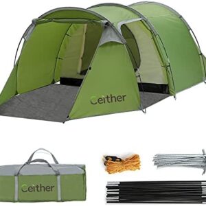 Ceither Tunnel Tent 4 Person Backpack Portable Lightweight Waterproof Tent with One Bedroom & Vestibule Footprint for Outdoor Camping Hiking Traveling Survival Expedition Luxury Shelter