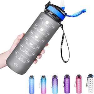 ETDW 1Litre Water Bottle with Time Markings 100% BPA Free Tritan Material, 1L Gym Water Bottle with Straw, 1000ml Hydration Water Bottle for Weight Loss, Appetite Control, and Overall Health GRAY