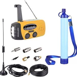 Emergency Survival Kit, Wind Up Radio + Camping Water Filter + DAB FM Antenna + Extension Coaxial Cable 5 meters, Outdoor Survival Suppliers Multifunctional Kit for Hiking Camping Travelling