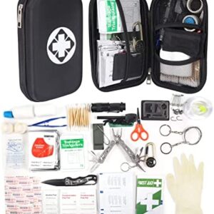 Hodzeed Outdoor Emergency Survival Kit, Survival Gear Complete Kit with Compass Bandage Blanket Flashlight Essentials for Climbing Camping Hiking Hunting Fishing Adventures (Black)