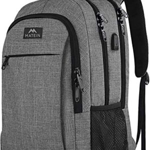 MATEIN Travel Laptop Backpack, Work Bag Lightweight Laptop Bag with USB Charging Port, Anti Theft Business Backpack, Water Resistant School Rucksack Gifts for Men and Women, Fits 15.6 Inch Laptop-Grey