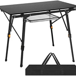 Nestling Folding Picnic Table Camping Table Aluminum Table for Outdoor Dining Tables for Camping/Banquet/Picnic Party/Garden BBQ - Adjustable in Height (Black)