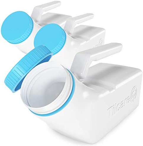 Urinals for Men Glow in The Dark Lid by Tilcare (3 Pack) - 32oz/1000mL Thick Plastic Mens Bedpan Bottle with Screw-on Lid - Spill Proof Urinary Chamber - Male Portable Travel Pee Bottles
