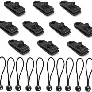 10 Sets Tarp Clip Tent Tarp Clips Lock Grip Awning Clamp Tent Clip Accessories Ball Bungee Cord Rope for Tents,Covers,Awnings,Banners,Boat,Gardening