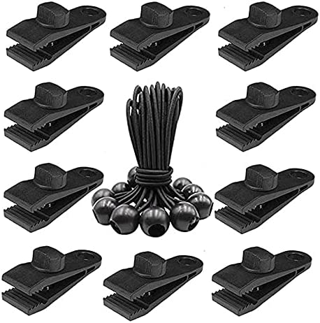 10 pcs Tarp Clips, 10Pcs Tarpaulin Bungee Cord Ropes Bungee Ball Tent Clip Accessories for Tents,Banners,Covers,Tarp, Boat Cover, Car Cover
