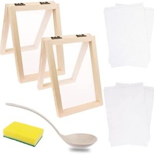 12 PCS Paper Making Kit - 5 x 7 Inch Wooden Paper Making Mould Frame Paper Making Screen Papermaking Mould with Spoon & Replace Mesh Cloth for DIY Paper Craft