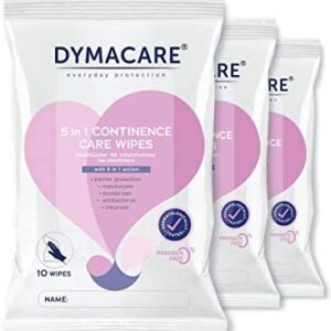 DYMACARE 5 in 1 Continence Care Wipes | Adult Scented Premium Disposable Incontinence Cloths | Skin Cleansing Wipes with Barrier Protection | 3 Packs (30 Wipes in Total)