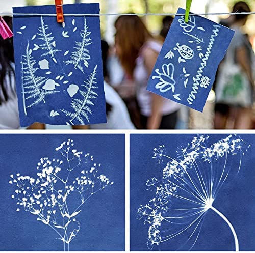 Mgichoom 3 Pcs Solar Drawing Paper - 32 Sheets High Sensitivity Cyanotype Paper - High Sensitivity Nature Printing Paper Cyanotype Paper For DIY Arts Crafts Projects A5 Blue 32 Pcs - Image 3