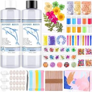 170 Pcs Resin Decoration Kit with Epoxy Resin, Anezus Jewelry Resin Kit Include Crystal Resin, Resin Pigment Foil Flakes Resin Glitters Dried Flowers for Resin Jewelry Making