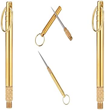 2 Pieces Portable Titanium Toothpicks, Metal Toothpick Reusable Toothpick with Protective Holder Key Ring Fruit Stick Stainless Steel Toothpicks for Outdoor Picnic and Camping (Brass)