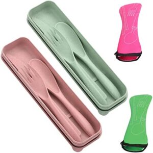 2 Plastic Cutlery Set with 2 Piece Cutlery Organizer, Forks Spoon Tableware Set, Travel Cutlery with Box, Portable Camping Cutlery Set, Reusable, Suitable for Camping, Picnic, Office and Out