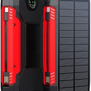 2022 Red Solar Charger Power Bank Portable Waterproof 20000mah Fast wireless Charging with compass camping flashlight torch Battery Pack for mobile Phone Console smartphones tablets go bag