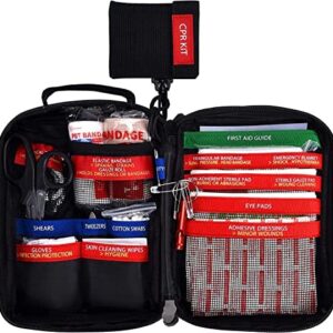 2022 Upgrade Compact First Aid Kit -Portable First Aid Bag with Labelled Compartments Medical Kit for Home, Business, Car, Hiking, Backpacking, Camping, Traveling, and Cycling