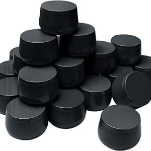24 Pcs Candle Tins with Lids,8 oz Candle Jars,Portable Candle Containers,Empty Candle Tin Cans,Metal Round Containers Candle Making Supplies,Seamless Storage Container for Arts & Crafts,Candies(Black)