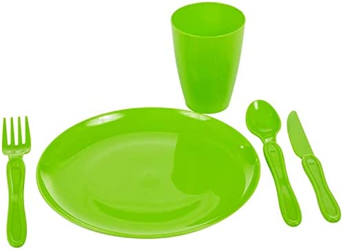 31 Piece Camping Picnic Plastic Utensils BBQ Set with Knives Forks Spoons Cups & Plates (Green) - Image 8