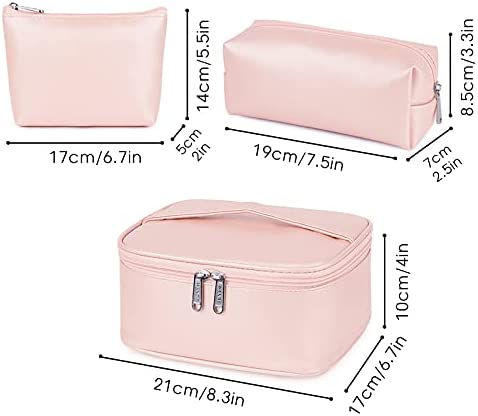 WANDF 3 Pieces Makeup Bag Toiletry Bag Portable Cosmetic Pouch Travel Organizer Water-Resistant for Women (Pearly-Lustre) - Image 2