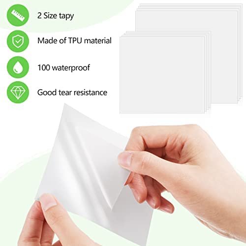 9 Pcs Clear Waterproof Tent Repair Kit Air Bed Puncture Repair Kit Inflatable Swimming Pool Patches Puncture Repair Patches for Awning Down Jacket Gazebo Kayak, 7 x 7 cm, 10 x 10 cm - Image 3