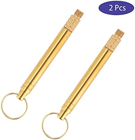2 Pieces Portable Titanium Toothpicks, Metal Toothpick Reusable Toothpick with Protective Holder Key Ring Fruit Stick Stainless Steel Toothpicks for Outdoor Picnic and Camping (Brass) - Image 7