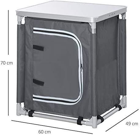 Outsunny 2-Shelf Camping Cupboard Camping Kitchen Station Cook Table Aluminum, Storage Organiser for BBQ Party Picnics Backyards with Carrying Bag - Image 3