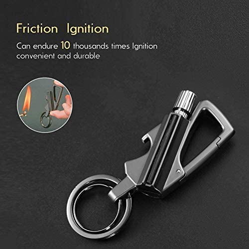 YYG Keychain Multitool with Flint Metal Matchstick Fire Starter Bottle Opener Mountaineering Buckle Mini Flashlight,Car Key Rings, Kerosene Refillable Lighter EDC Thanksgiving Gift Ideas Emergency - Image 6
