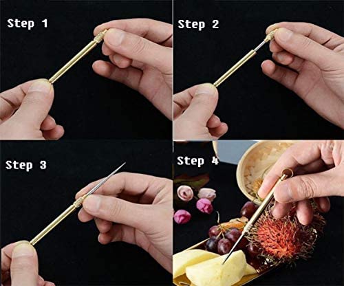 2 Pieces Portable Titanium Toothpicks, Metal Toothpick Reusable Toothpick with Protective Holder Key Ring Fruit Stick Stainless Steel Toothpicks for Outdoor Picnic and Camping (Brass) - Image 4