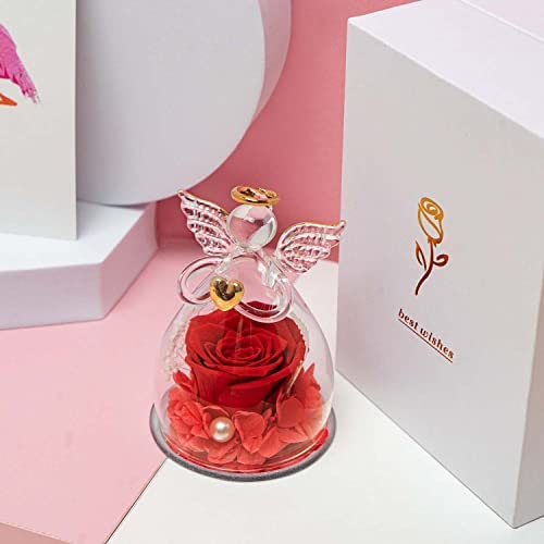 Ancokig Preserved Flowers Mothers Day Birthday Gifts for Mum Grandma Women, Angel Figurines with Real White Rose Thank You Gift, Wedding Anniversary Decor Gifts (red) - Image 3