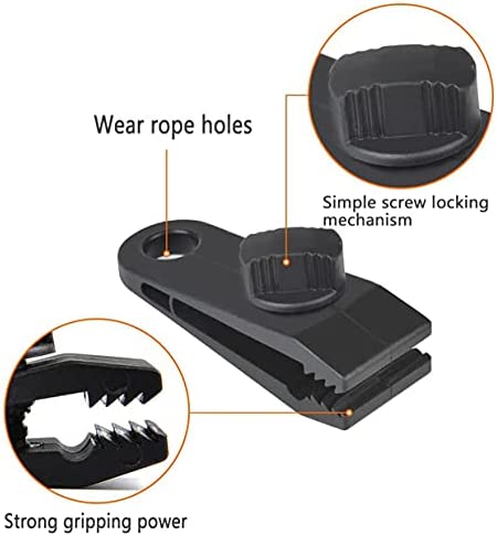 XPOOP 8 Pcs Tarp Clips Tent Clip Lock Grip Awning Clamp Set Instant Clip, Multipurpose Tarp Clips, Tent Accessories for Camping, Tarps, Caravan, Garden Shade Cloth (Black) - Image 3