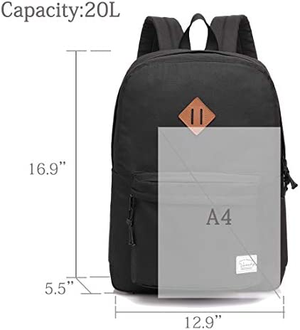 Vaschy Backpack for Men and Women Lightweight School Bag Casual Daypack 20 Liters Basic Water Resistant Foldable Rucksack for Travel, Sports, Hiking with Two Bottle Pockets, Black - Image 3