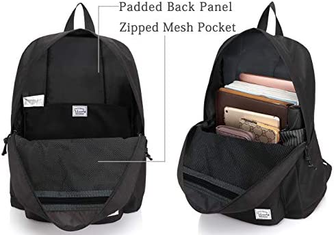 Vaschy Backpack for Men and Women Lightweight School Bag Casual Daypack 20 Liters Basic Water Resistant Foldable Rucksack for Travel, Sports, Hiking with Two Bottle Pockets, Black - Image 2