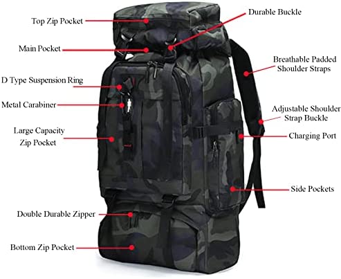 Wesoke 80L Hiking Camping Backpack Travel MOLLE Rucksack, Military Tactical Daypacks, Thickened Adjustable Waterproof Large Capacity Outdoor Backpack - Image 5