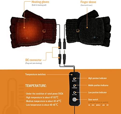 USB Heated Gloves for Women & Men, CestMall Full & Half Hands Heated Fingerless Gloves, Mitten Winter Warm Laptop Gloves Washable Design, for Indoor or Outdoor USB Powered Knitting Hands Warmer - Image 6