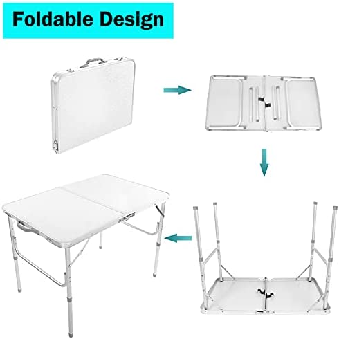 Foldable Picnic Tables 3FT/ 90CM with Carry Handle White Fold Away Table Heavy Duty Folding Table Compact for Camping Party Gardening Dining Trestle Patio - Image 5