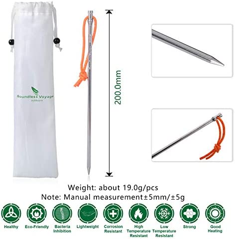 iBasingo Titanium Tent Pegs Camping Tent Stakes Pins Metal Tent Nails Outdoor Hiking Heavy Duty 20cm Lengthen Tent Accessories with Rope 6/8 pcs/lot Ti4006P - Image 2