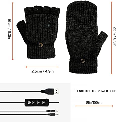 USB Heated Gloves for Women & Men, CestMall Full & Half Hands Heated Fingerless Gloves, Mitten Winter Warm Laptop Gloves Washable Design, for Indoor or Outdoor USB Powered Knitting Hands Warmer - Image 3