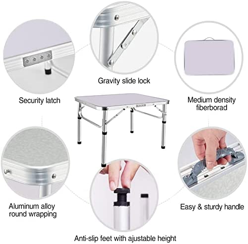 Foldable Picnic Camping Table 2 FT Aluminum Lightweight Adjustable Camping Desk for Indoor and Outdoor Kitchen Dinner Catering Buffet and Garden-Silver,with Sturdy Handle - Image 8